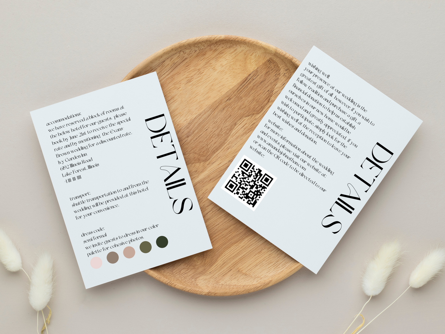 Modern Minimalist Wedding Details Insert Templates, Printable & Digital Templates