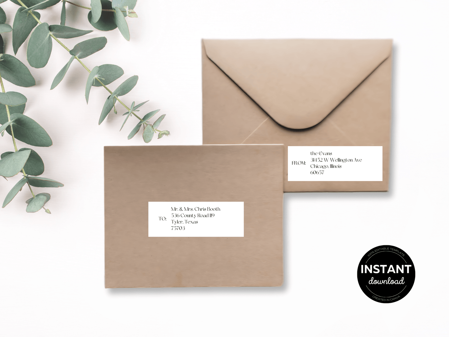 Modern Minimalist Wedding Envelope Address Label Template, Printable Templates