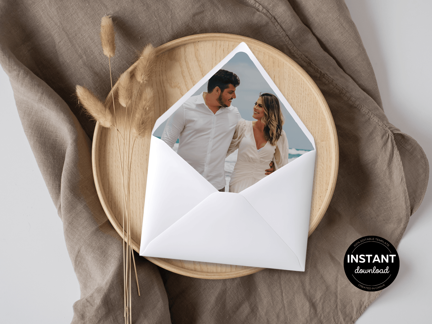 Modern Minimalist Photo Wedding Envelope Liner Template, Printable Templates