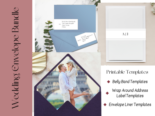 Modern Minimalist Photo Wedding Envelope Decorative Template Bundle, Printable Templates