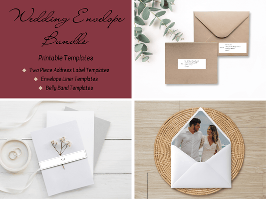 Modern Minimalist Photo Wedding Envelope Decoration Template Bundle, (2Pc), Printable Templates