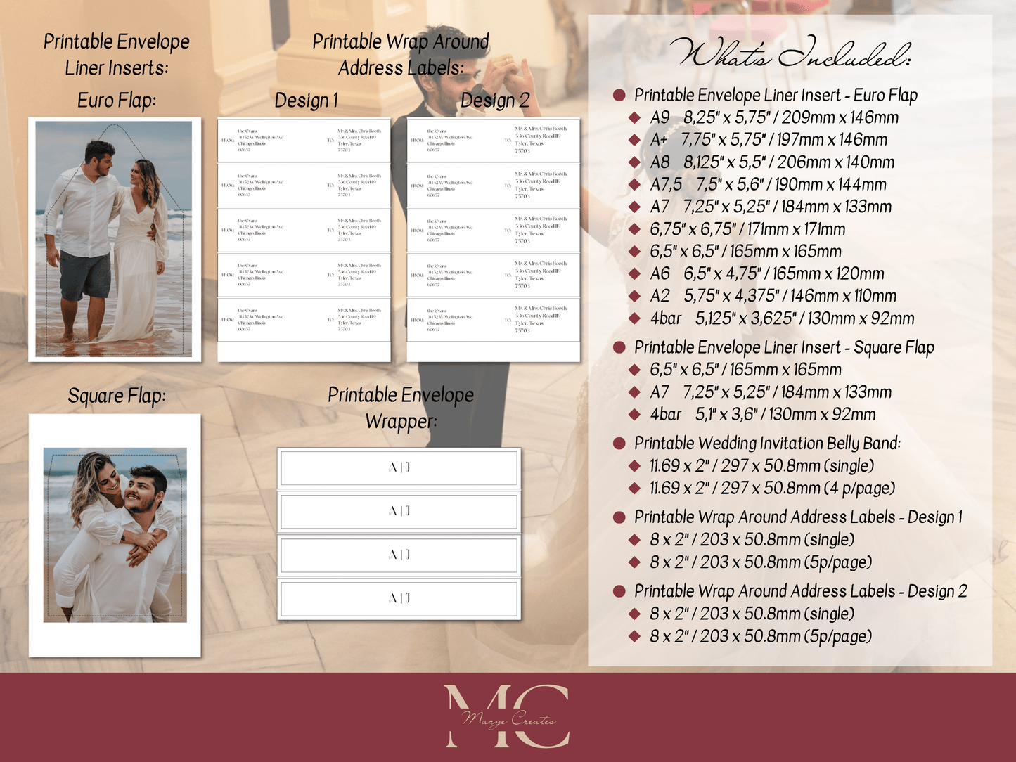 Modern Minimalist Photo Wedding Envelope Decoration Template Bundle, (WA), Printable Templates