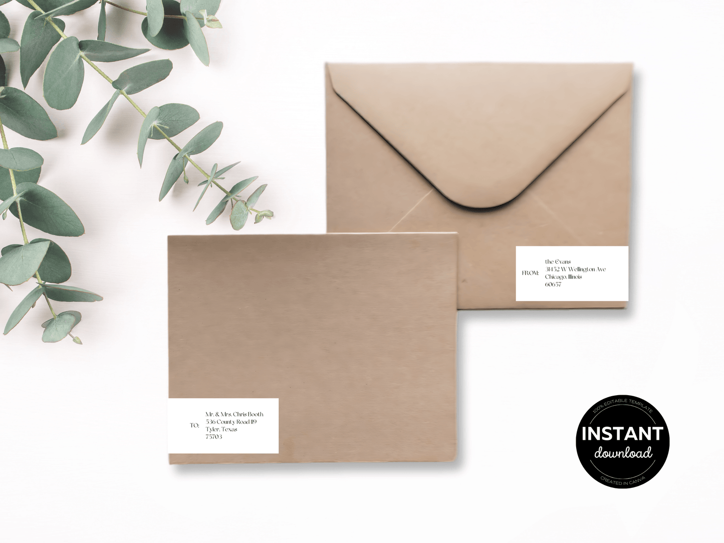 Modern Minimalist Wedding Wrap Around Address Label Template, Printable Templates