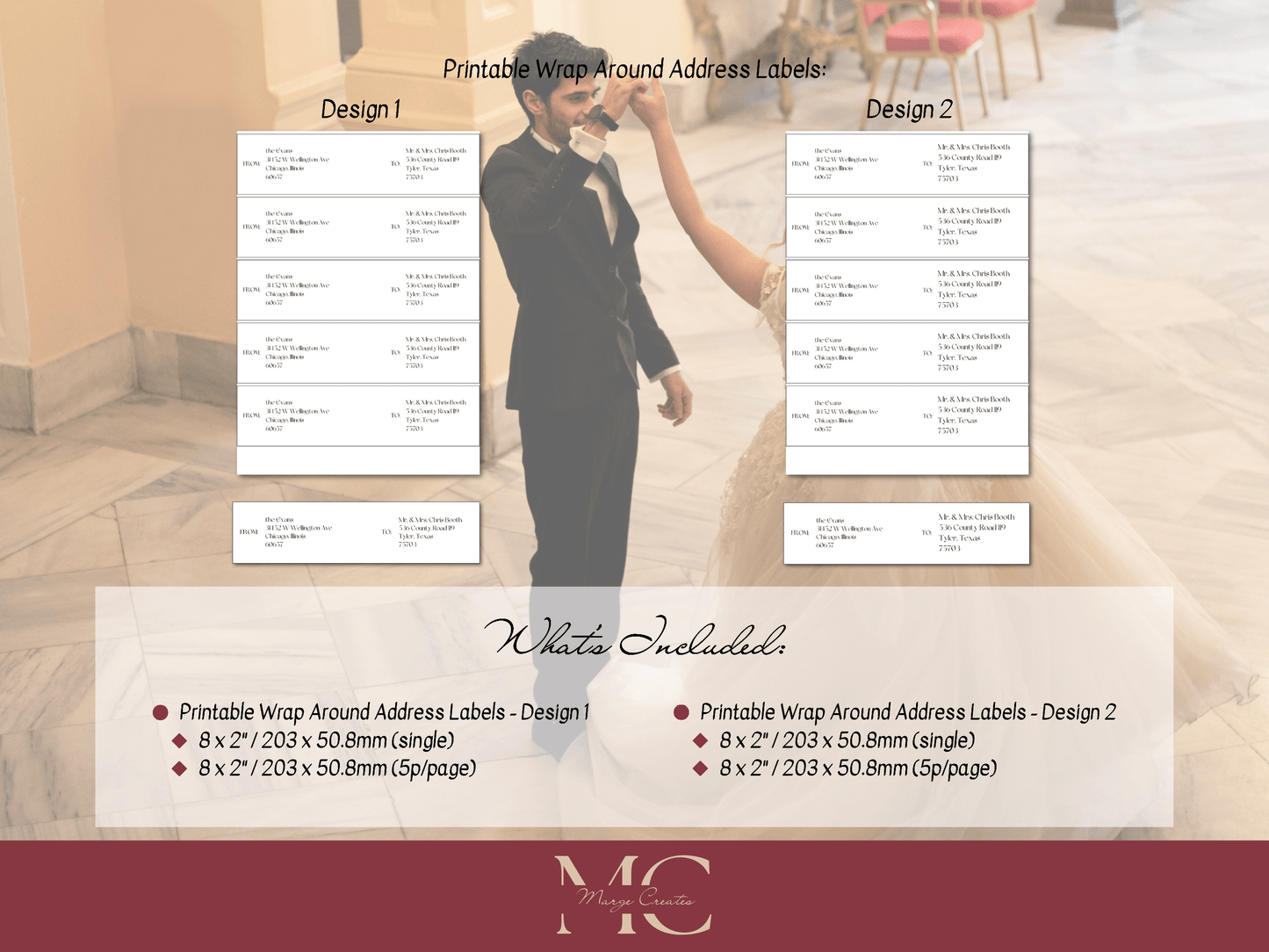 Modern Minimalist Wedding Wrap Around Address Label Template, Printable Templates