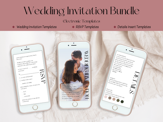 Modern Minimalist Photo Wedding Evite & Insert Cards Template Bundle, Digital Templates