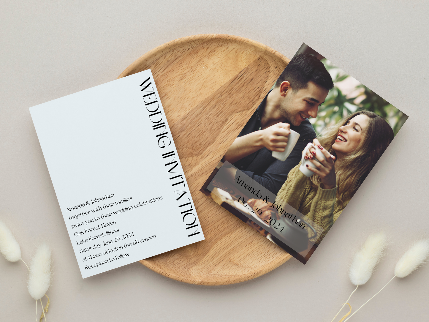 Modern Minimalist Photo Wedding Invitation & Insert Card Template Bundle, Printable & Digital Templates