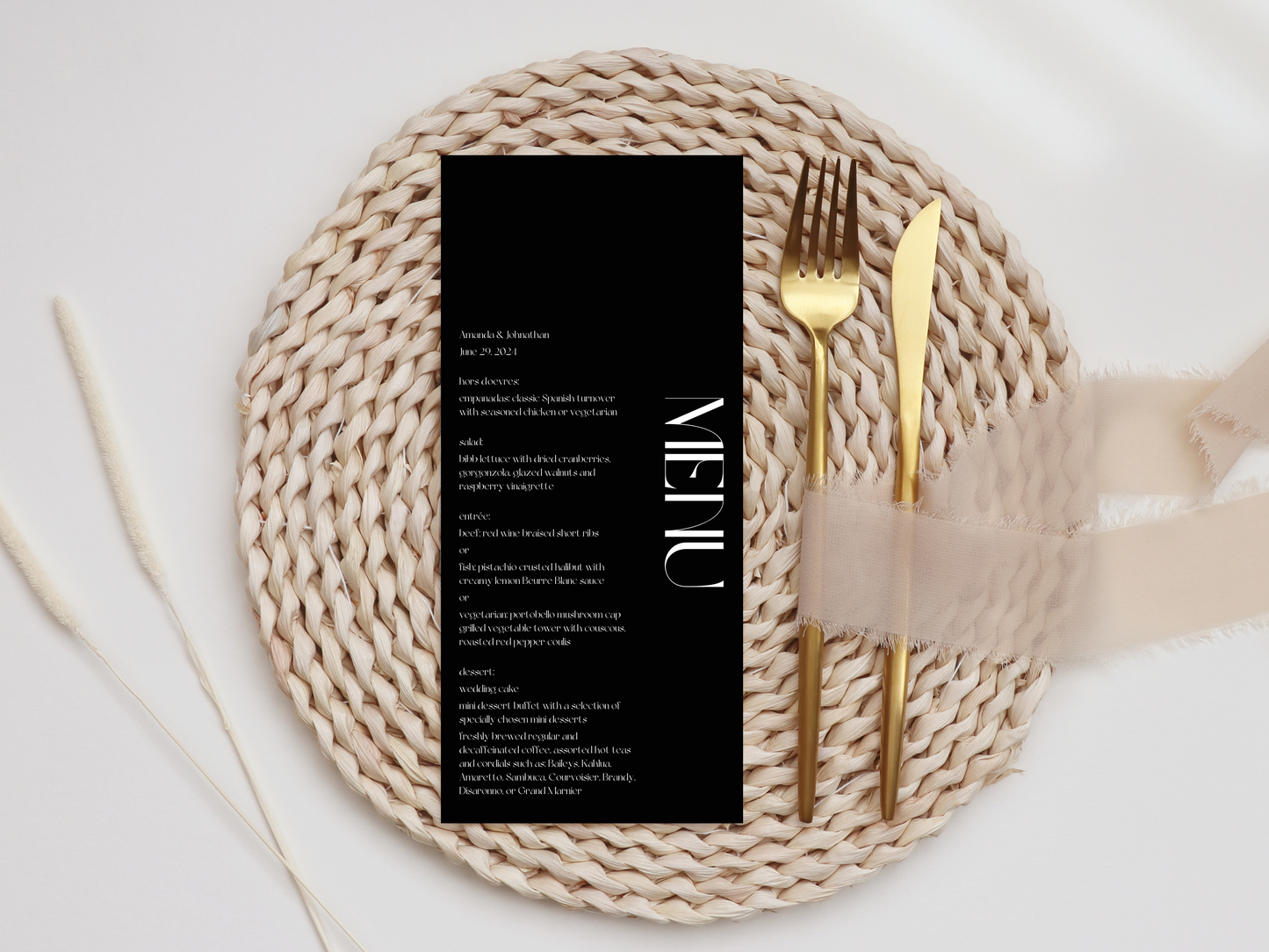 Modern Minimalist Wedding Menu & Drinks Menu Template, Printable Template