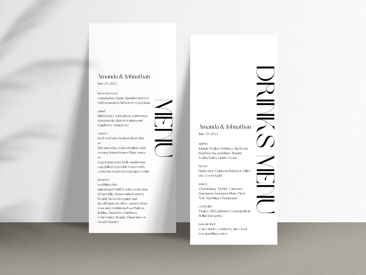 Modern Minimalist Wedding Menu & Drinks Menu Template, Printable Template