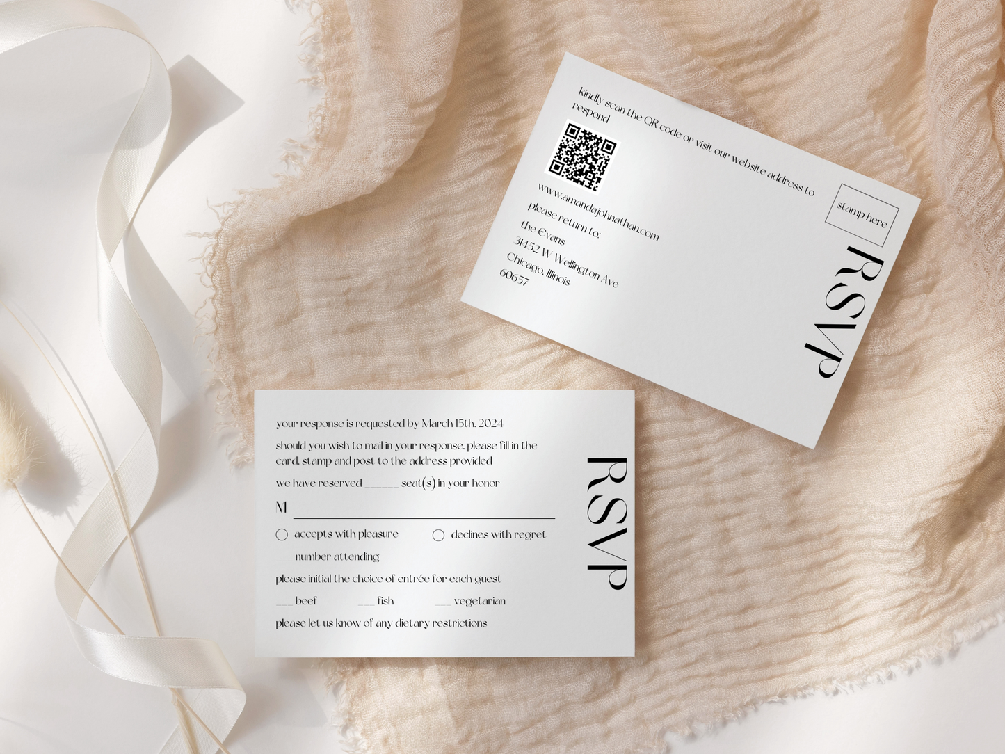 Modern Minimalist Wedding RSVP Insert Templates, Printable & Digital Templates