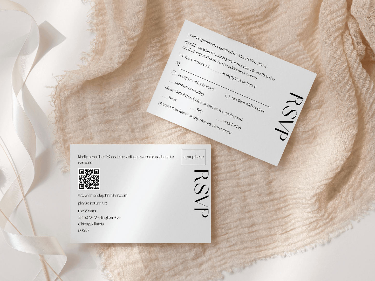 Modern Minimalist Wedding RSVP Insert Templates, Printable & Digital Templates