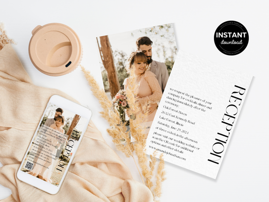 Modern Minimalist Photo Wedding Reception Invitation Templates, Printable & Digital Templates