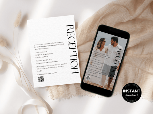 Modern Minimalist Photo Wedding Reception Invitation Templates, Printable & Digital Templates