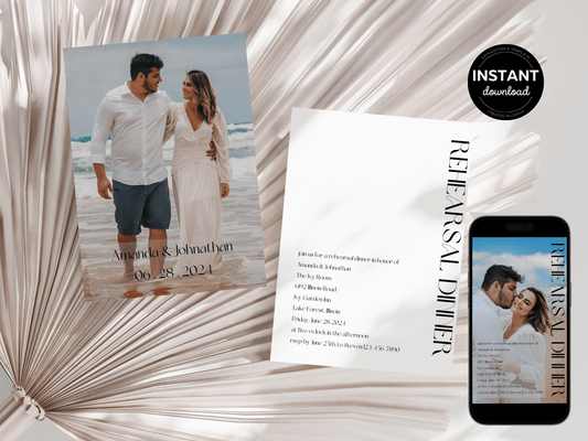 Modern Minimalist Photo Wedding Rehearsal Dinner Invitation Templates, Printable & Digital Templates