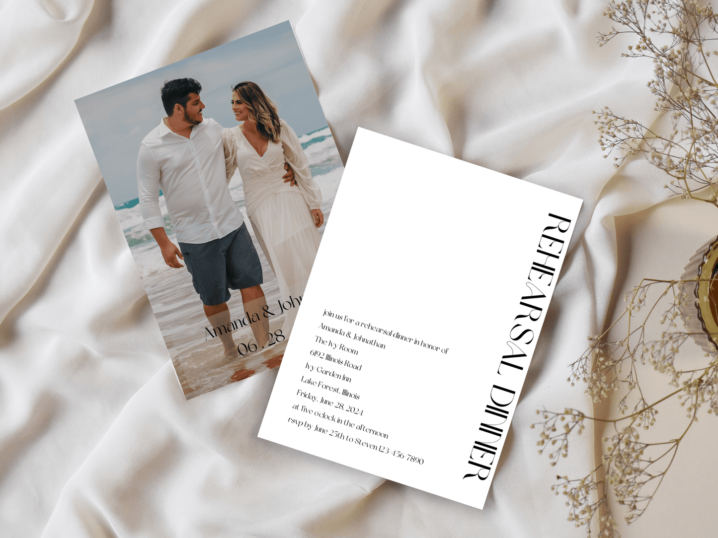 Modern Minimalist Photo Wedding Rehearsal Dinner Invitation Templates, Printable & Digital Templates