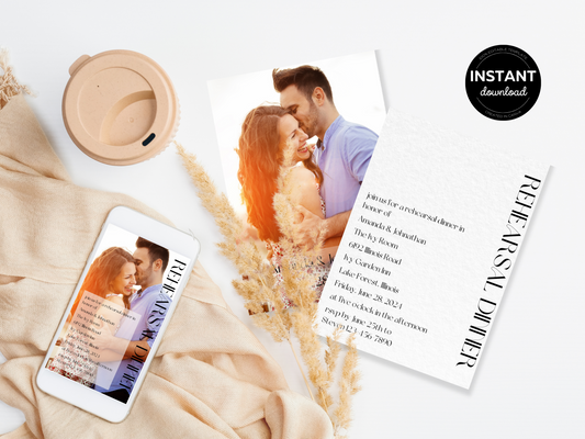 Modern Minimalist Photo Wedding Rehearsal Dinner Invitation Templates, Printable & Digital Templates