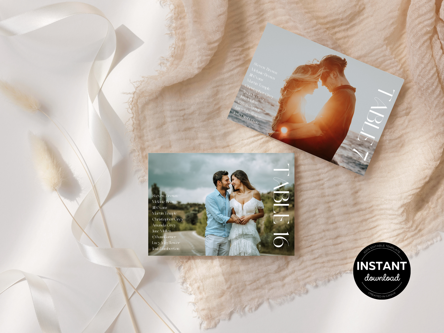 Modern Minimalist Photo Wedding Seating Chart Card Template, Printable Templates