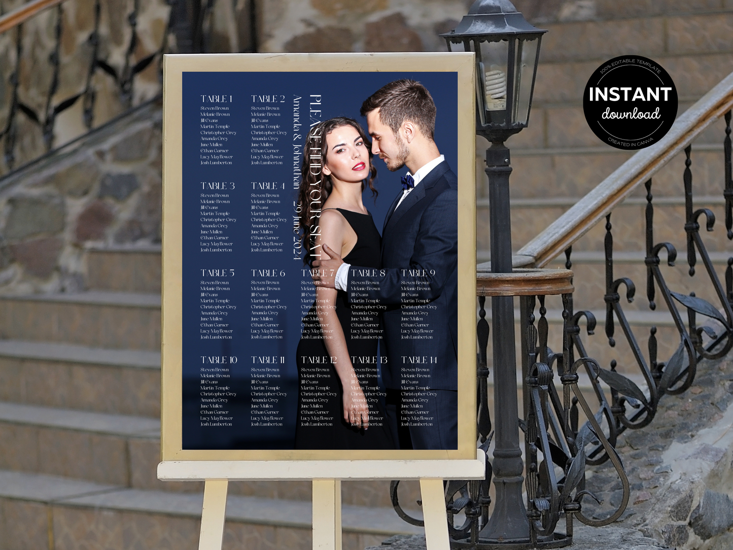 Modern Minimalist Photo Wedding Seating Chart Template, Printable Templates