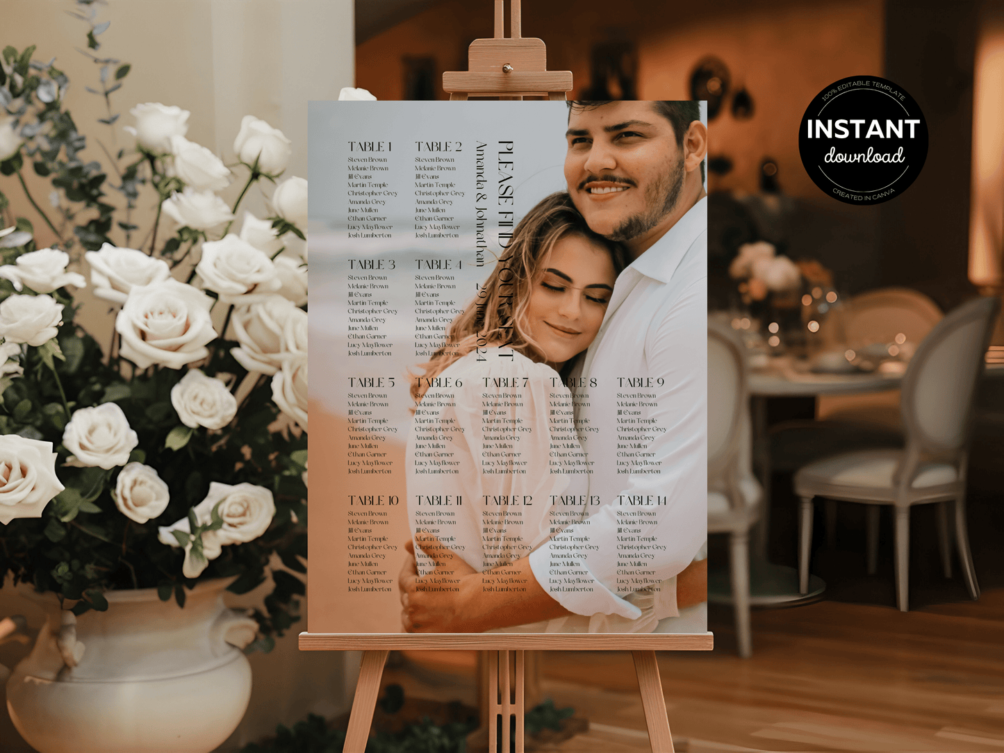 Modern Minimalist Photo Wedding Seating Template Bundle, Printable Templates