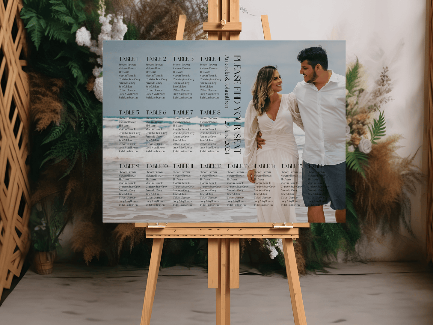 Modern Minimalist Photo Wedding Seating Chart Template, Printable Templates