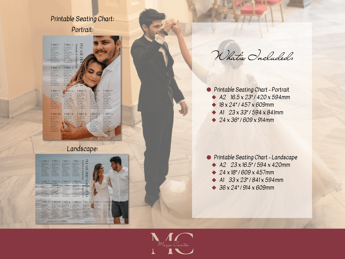 Modern Minimalist Photo Wedding Seating Chart Template, Printable Templates