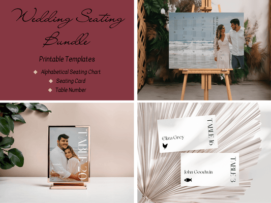 Modern Minimalist Photo Wedding Seating Template Bundle with Alphabetical Seating Chart, Printable Templates