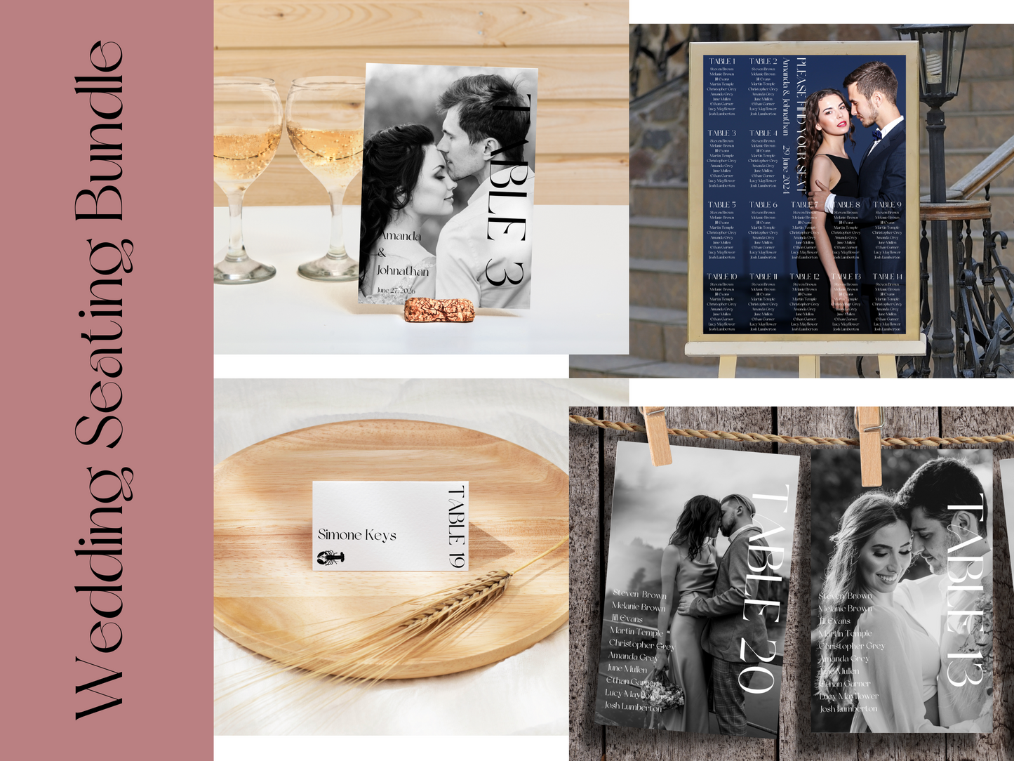Modern Minimalist Photo Wedding Seating Template Bundle, Printable Templates