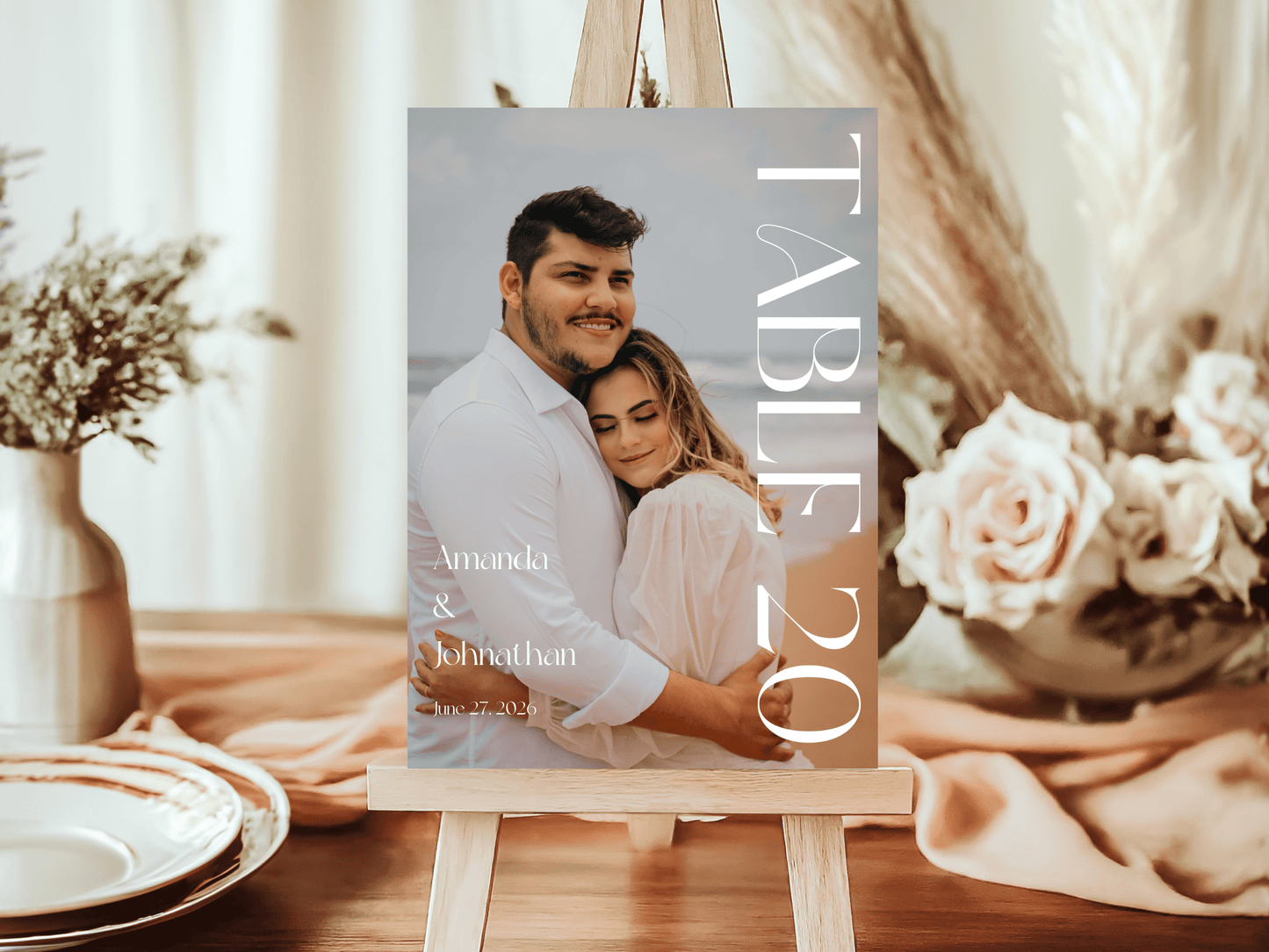 Modern Minimalist Photo Wedding Table Number Template, Printable Templates