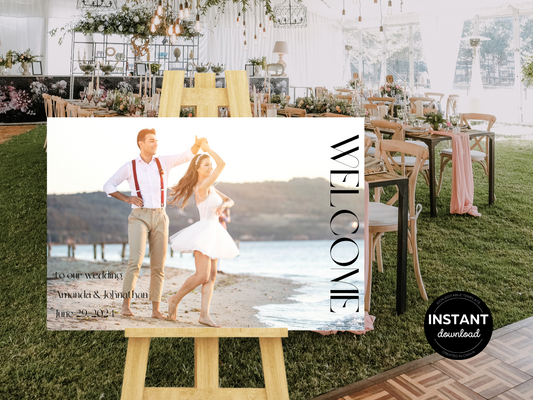 Modern Minimalist Photo Wedding Welcome Sign Template, Printable Templates