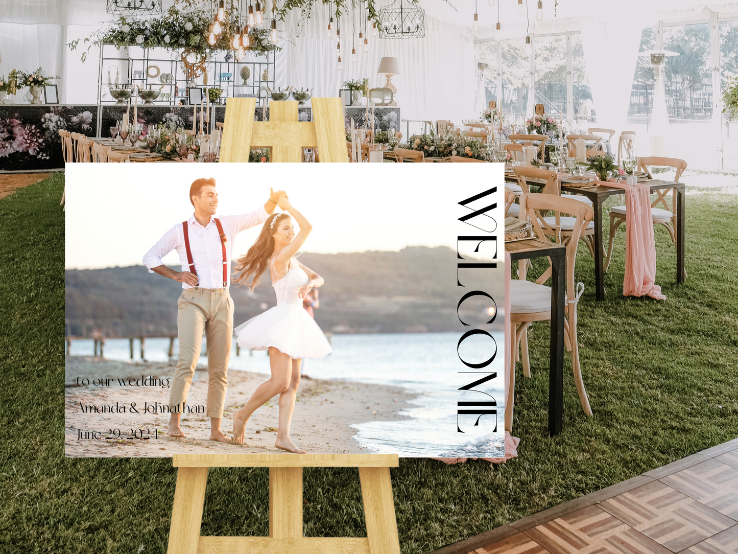 Modern Minimalist Photo Wedding Sign Template Bundle, Printable Templates