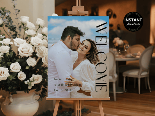 Modern Minimalist Photo Wedding Welcome Sign Template, Printable Templates