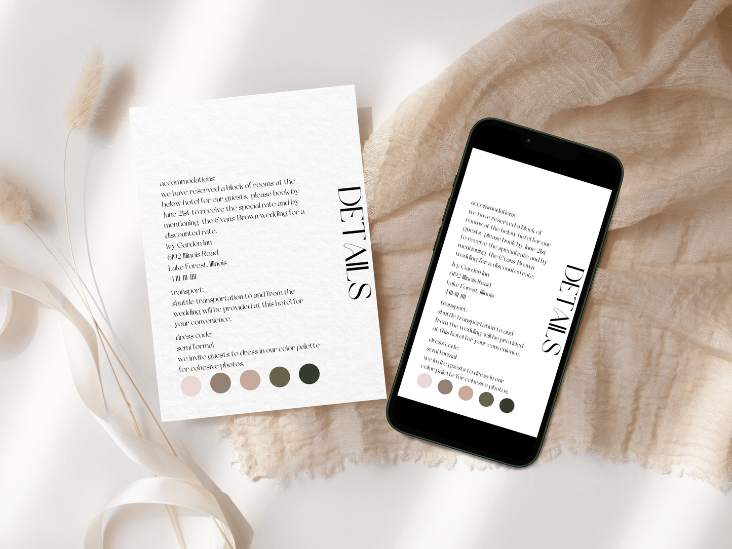 Modern Minimalist Photo Wedding Invitation & Insert Card Template Bundle, Printable & Digital Templates