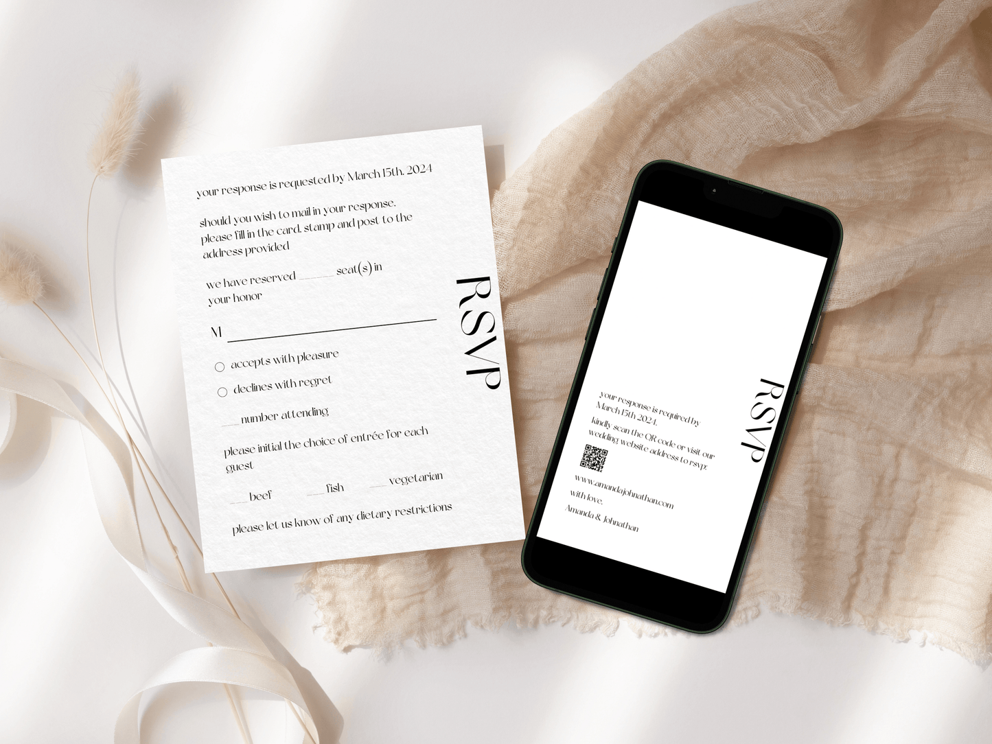 Modern Minimalist Photo Wedding Invitation & Insert Card Template Bundle, Printable & Digital Templates