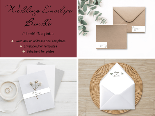 Watercolor Greenery Leaves Wedding Envelope Decoration Template Bundle, Envelope Design 1 (WA), Printable Templates