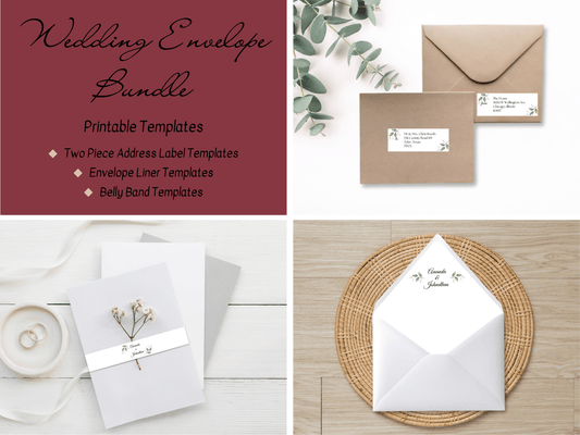 Watercolor Greenery Leaves Wedding Envelope Decoration Template Bundle, Envelope Design 1 (2Pc), Printable Templates