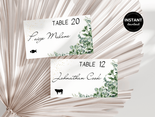 Eucalyptus & Gold Wedding Seating Card Templates, Printable Templates