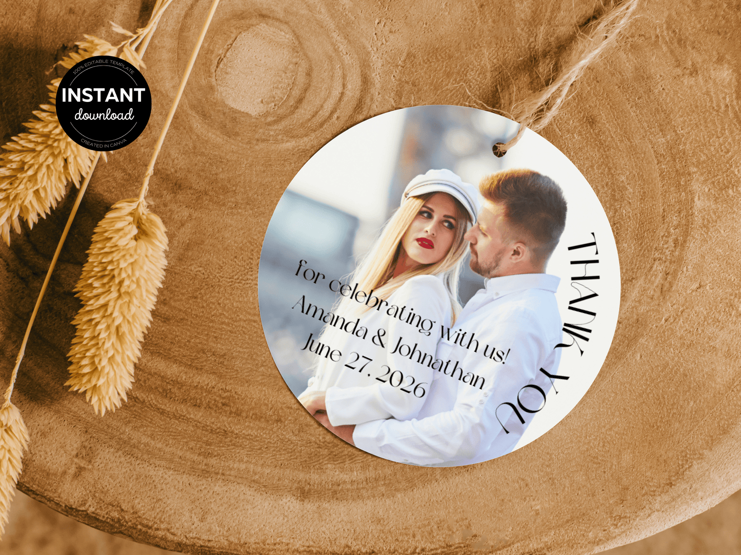 Modern Minimalist Photo Round Wedding Favor Tags / Sticker / Label, Printable Templates