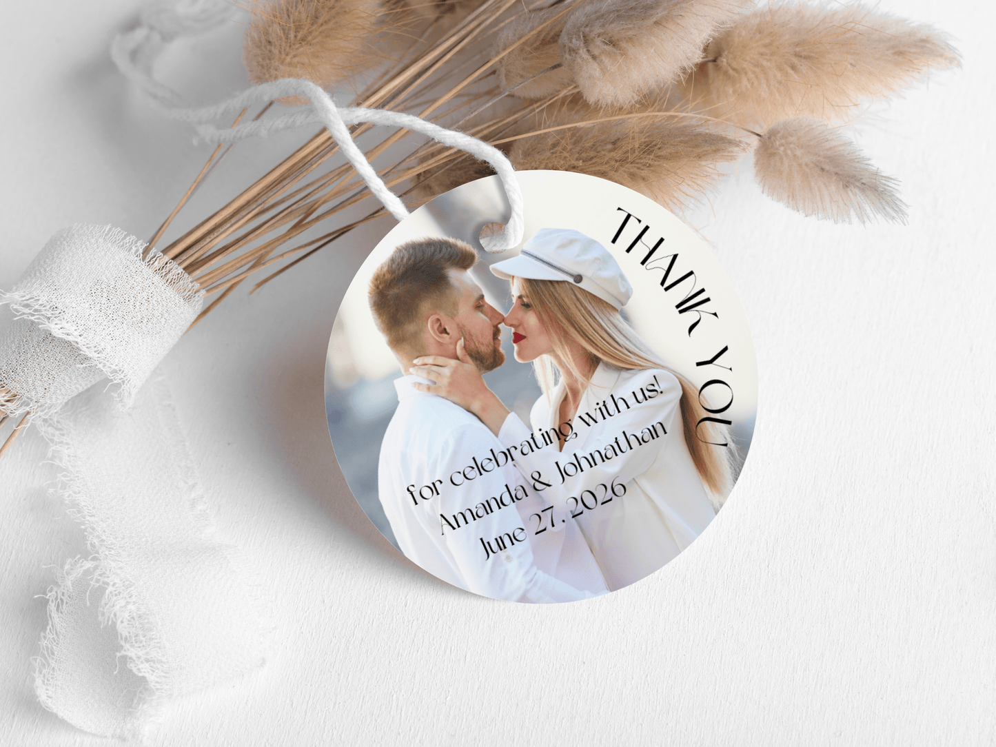 Modern Minimalist Photo Round Wedding Favor Tags / Sticker / Label, Printable Templates