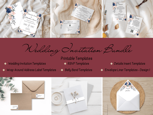 Pink & Blue Floral Wedding Invitation Suite with Envelope Decoration Templates, Envelope Design 1 (WA), Printable Templates