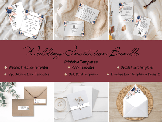 Pink & Blue Floral Wedding Invitation Suite with Envelope Decoration Templates, Envelope Design 3 (2Pc), Printable Templates