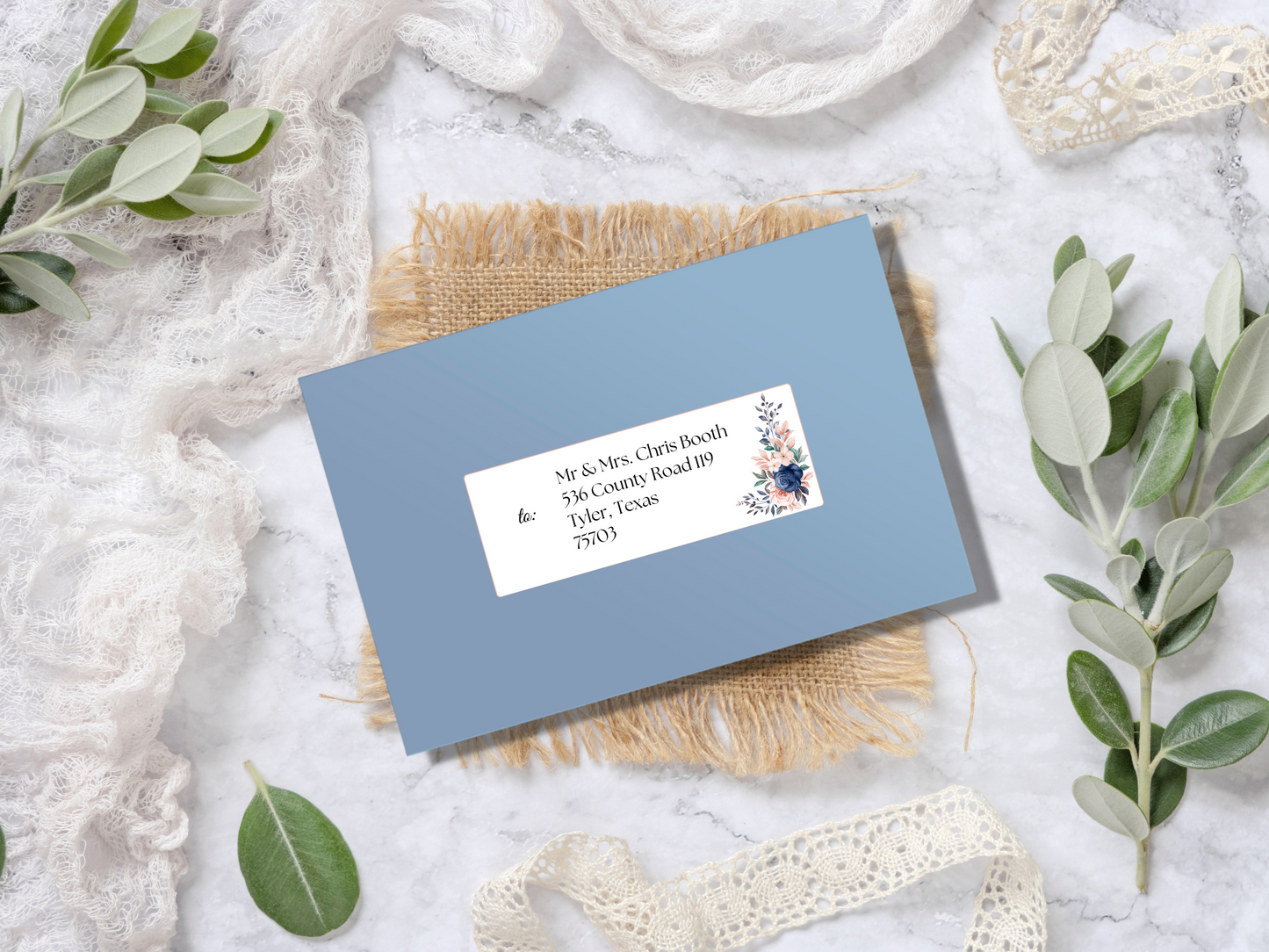 Pink & Blue Floral Wedding Envelope Address Label Templates, Printable Templates