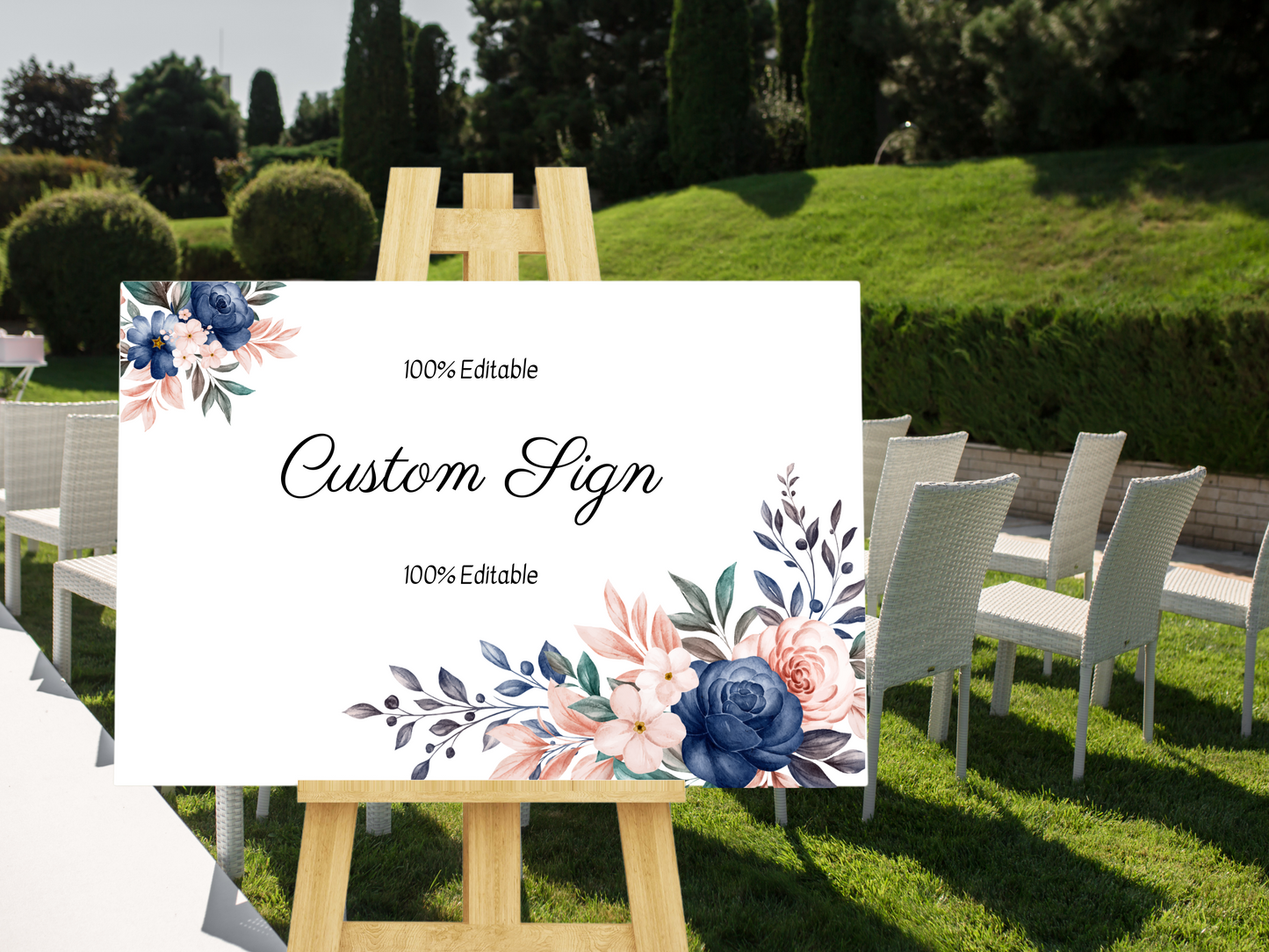 Pink & Blue Floral Wedding Sign Template Bundle, Printable Templates