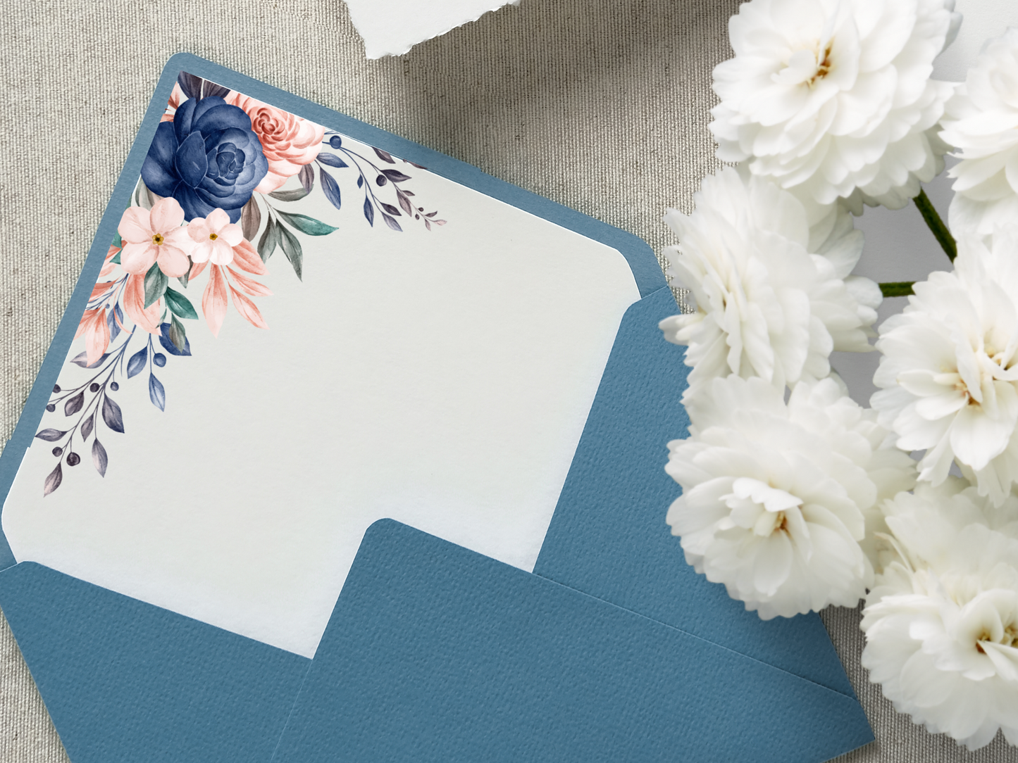 Pink & Blue Floral Wedding Invitation Suite with Envelope Decoration Templates, Printable Templates