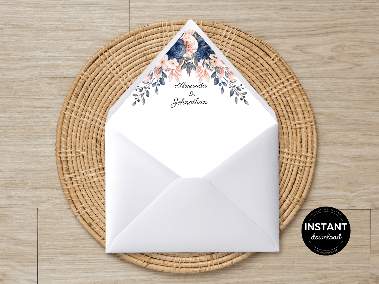 Pink & Blue Floral Wedding Envelope Decoration Template Bundle, Envelope Design 1 (WA), Printable Templates