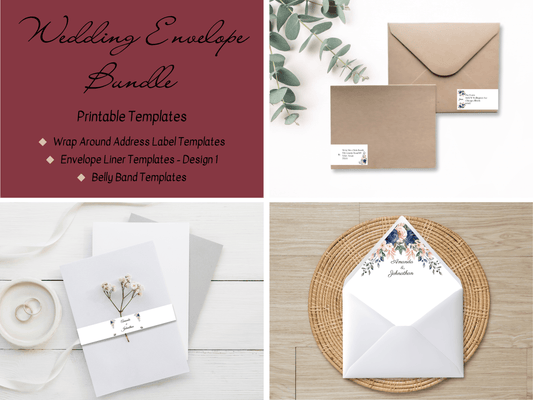 Pink & Blue Floral Wedding Envelope Decoration Template Bundle, Envelope Design 1 (WA), Printable Templates