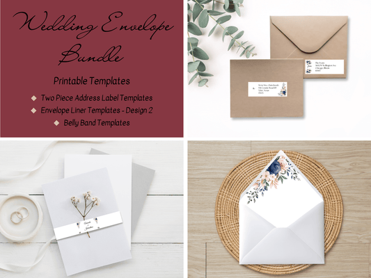 Pink & Blue Floral Wedding Envelope Decoration Template Bundle, Envelope Design 3 (2Pc), Printable Templates