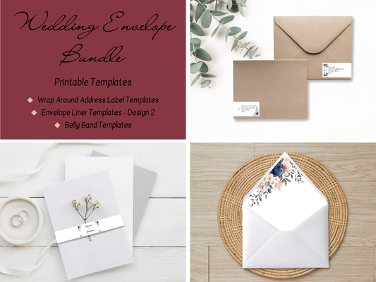 Pink & Blue Floral Wedding Envelope Decoration Template Bundle, Envelope Design 3 (WA), Printable Templates