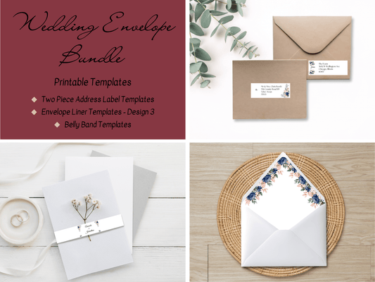 Pink & Blue Floral Wedding Envelope Decoration Template Bundle, Envelope Design 4 (2Pc), Printable Templates