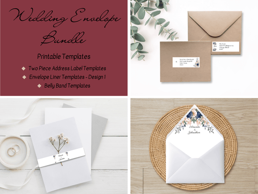 Pink & Blue Floral Wedding Envelope Decoration Template Bundle, Envelope Design 1 (2Pc), Printable Templates