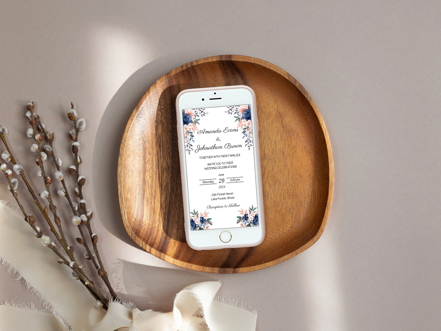 Pink & Blue Floral Wedding Invitation Templates, Printable & Digital Templates