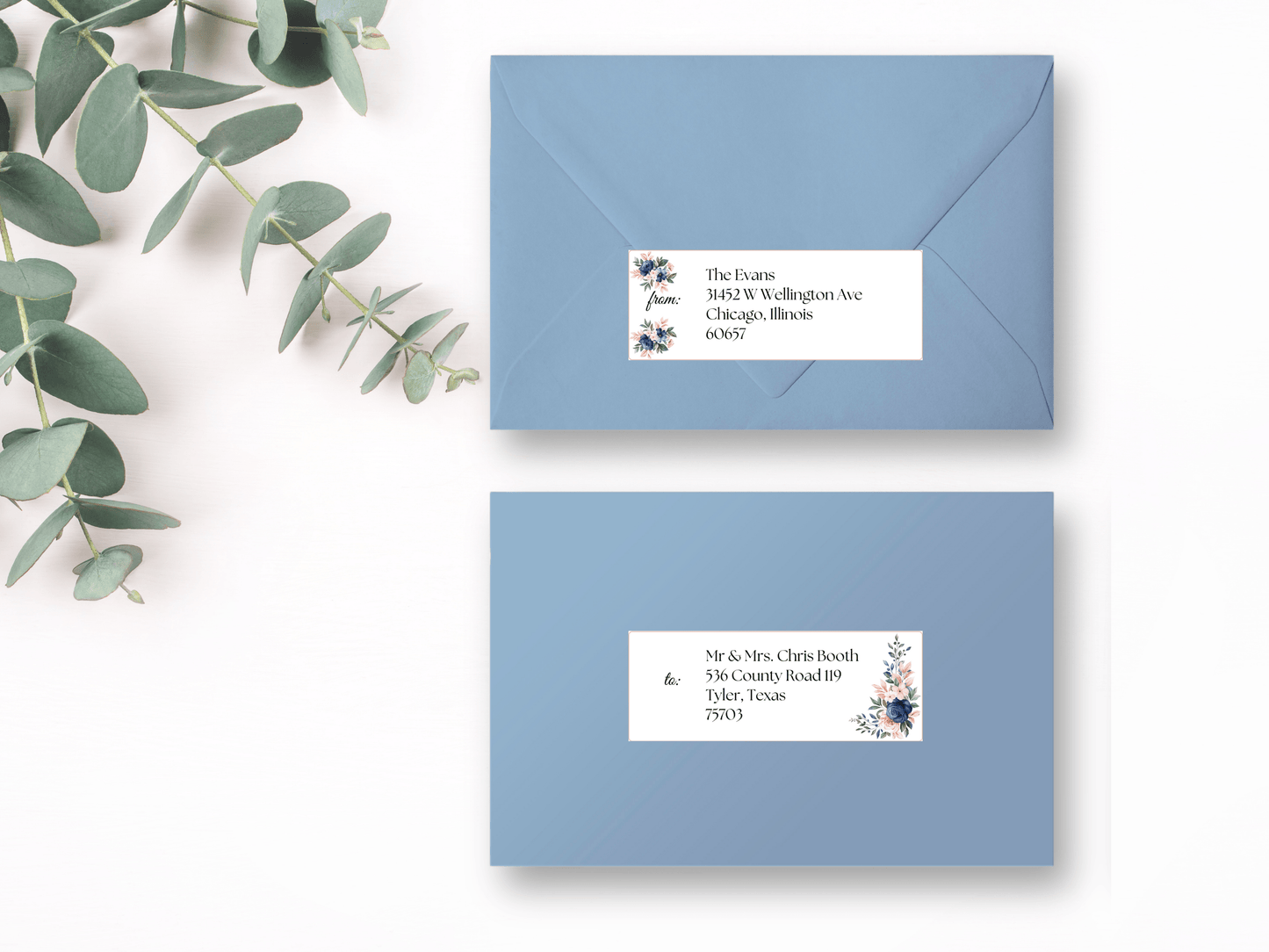 Pink & Blue Floral Wedding Envelope Address Label Templates, Printable Templates